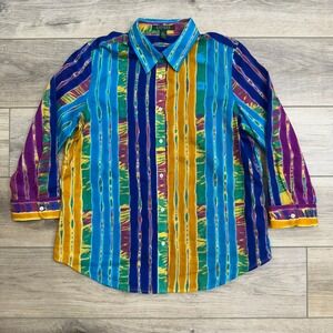 LRL Ralph Lauren‎ Colorful Striped Button Down Shirt Long Sleeve Top Statement